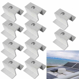 Bộ 10 kẹp giữ bằng hợp kim nhôm cho khung tấm pin mặt trời, phù hợp với chiều cao từ 25–50 mm, dùng để tiếp cận/ lắp đặt.