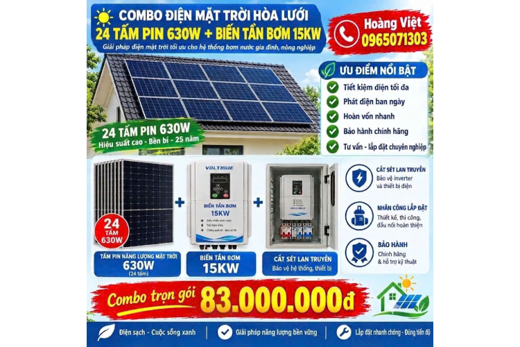 Combo - Biến Tần 15kw - 24 Tấm Pin 630W